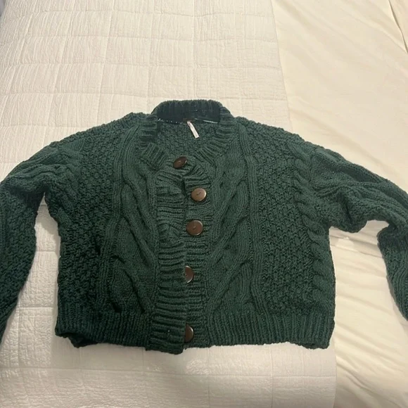 Free People Bonfire Cable Knit Cardi - Forest Green - Picture 3 of 6